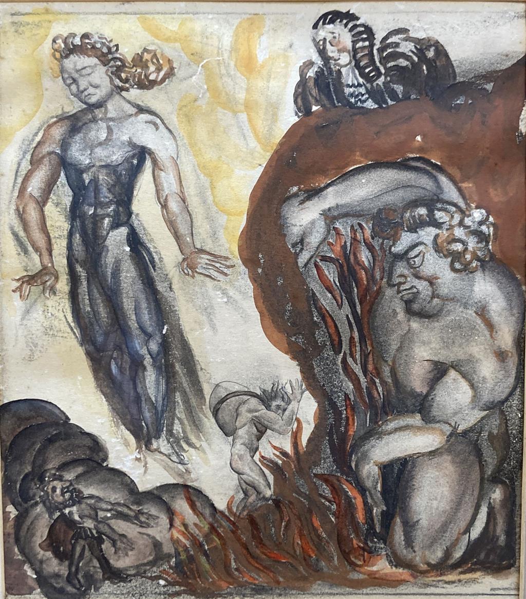 Catherine Moody (1920-2009), watercolour, What dost thou hae Christian? - Pilgrims Progress, inscribed verso, Malvern School of Art